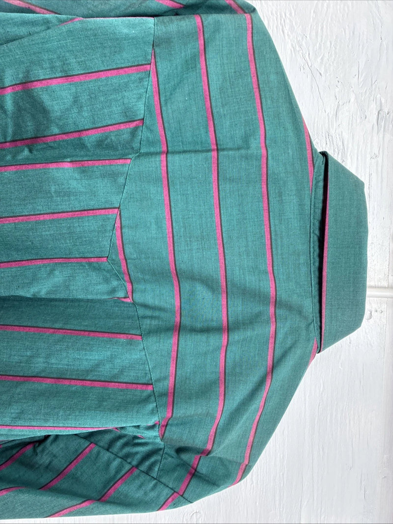 New Men’s ELY Cattleman Green Pink Strip Long Sleeve Pearl Snap 16 X 34 XL H-83