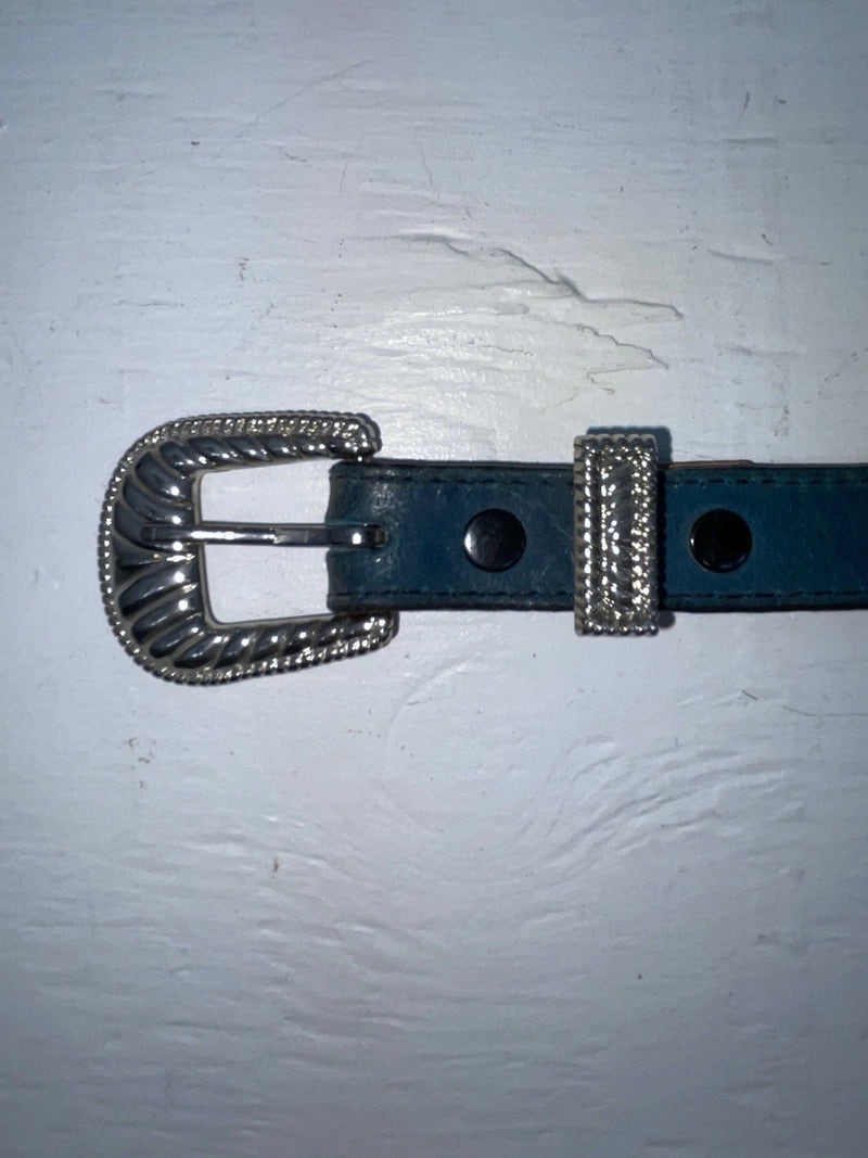 New Blue Genuine Leather Silver Pendent 32” Belt JJ-24