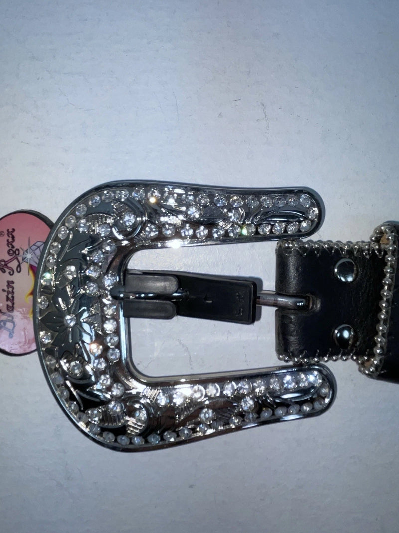 New Black Genuine Leather Blazin Roxx Silver Bling Cross M Belt #N3510401 Z-76