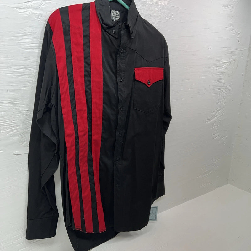 New Men’s Cowboy Threads  Black Red Long Sleeve Button Up Small B-54