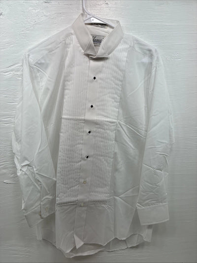 New Classix White Long Sleeve Button Up English Shirt Medium X-91