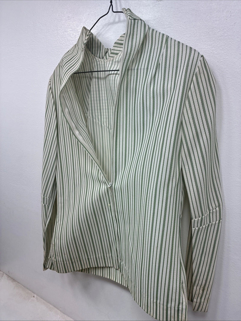 New Women’s Texas Togs Green Stripe Long Sleeve Zip Up Show Shirt Size 32 3B-4