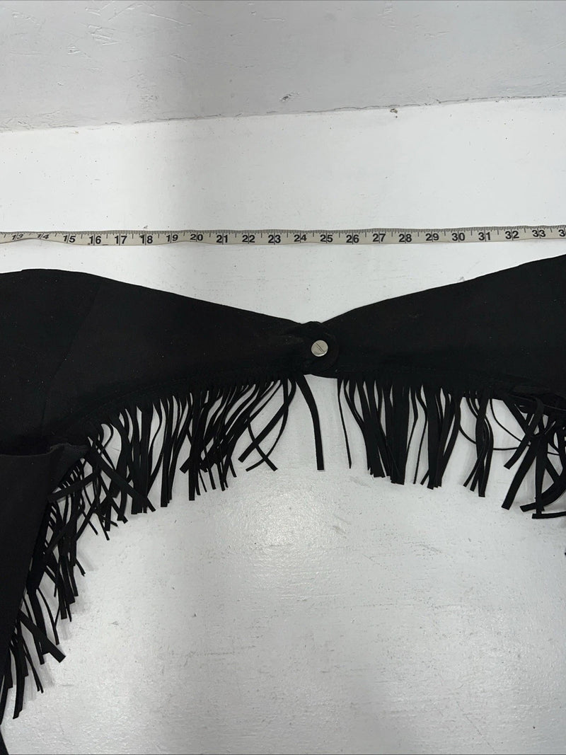 New Black Tough 1 Show Chaps With Fringe Adjustable Waist 43” Small N-42
