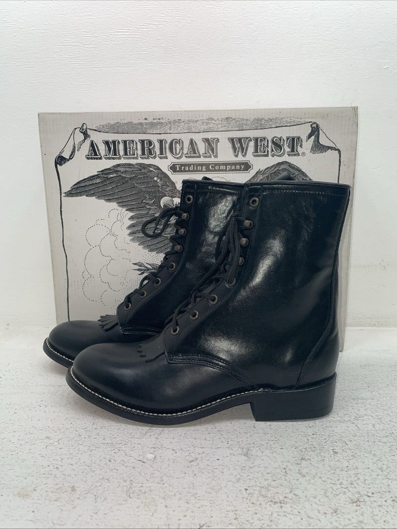 New Men’s Black Lace Up American West Cowboy Boots. 5991 8.5 8 1/2 D. 3-99