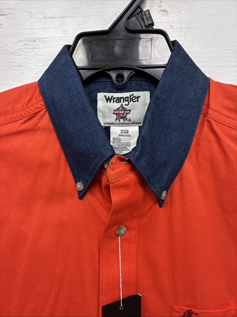 New Men’s Wrangler PBR Orange Long Sleeve Button Up Medium K-36