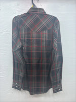 New Kids ELY Cattleman Green Red Plaid Long Sleeve Pearl Snap Large DD-30