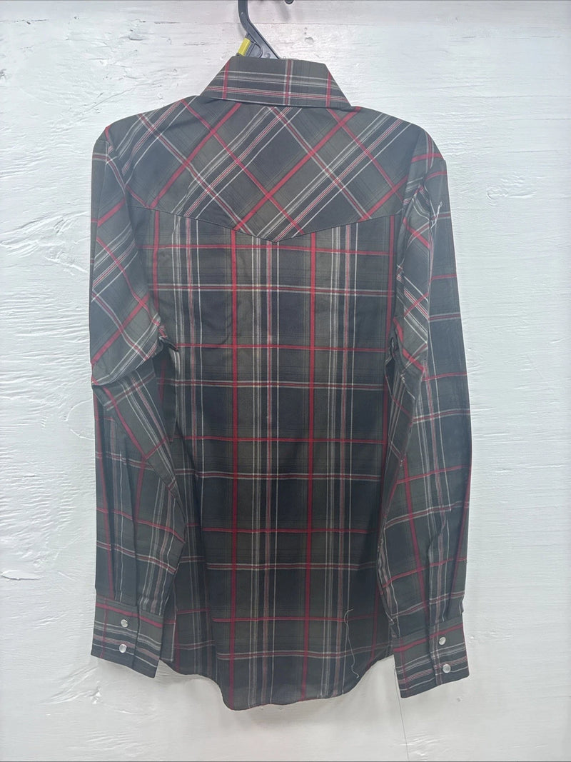 New Kids ELY Cattleman Green Red Plaid Long Sleeve Pearl Snap Large DD-30