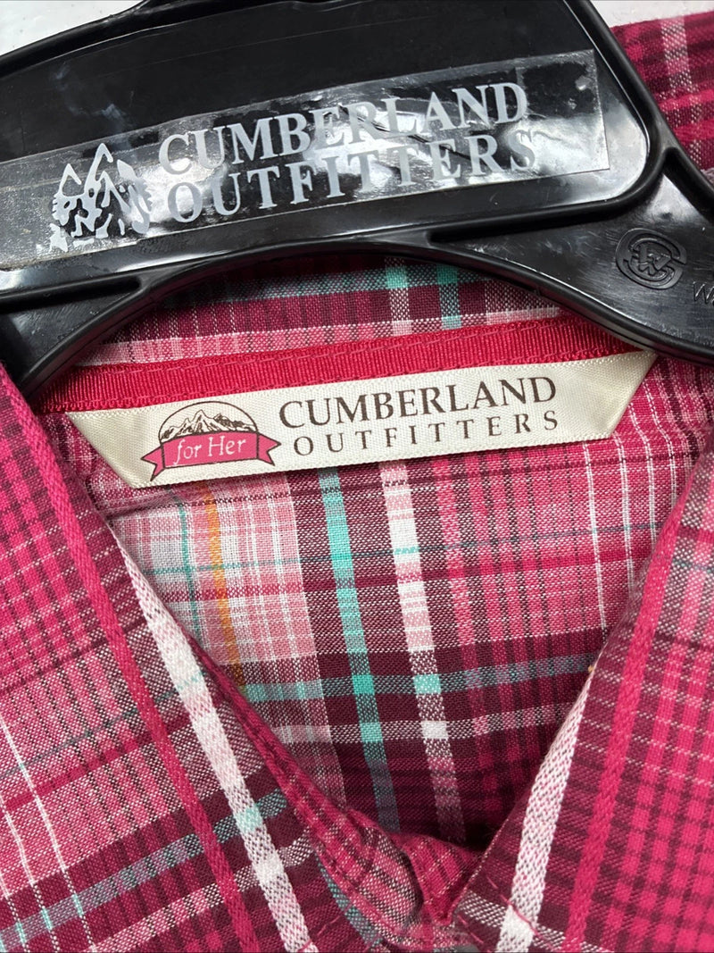 New Women’s Cumberland Pink Plaid Long Sleeve Pearl Snap Medium LL-1