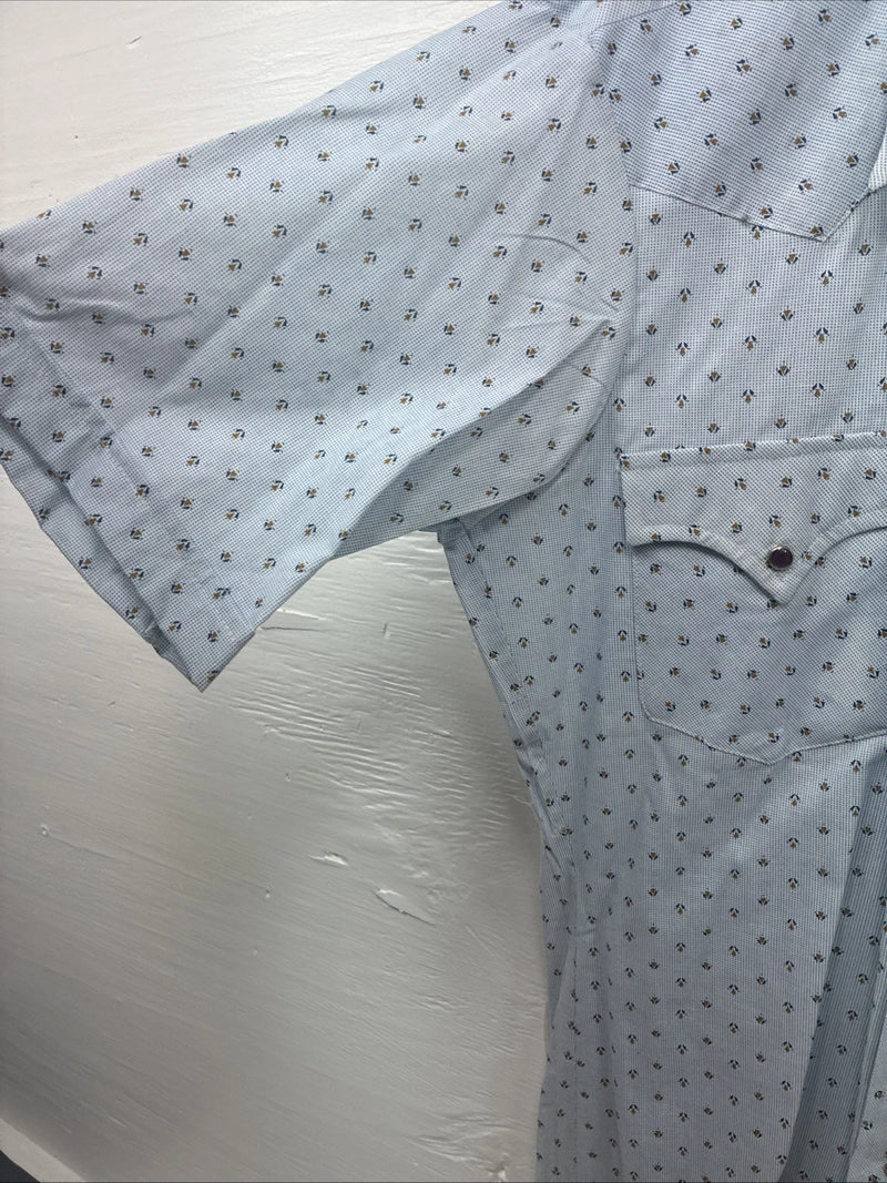 New Men’s Dickson Jenkins Blue Floral Short Sleeve Pearl Snap 14.5 Small V-62