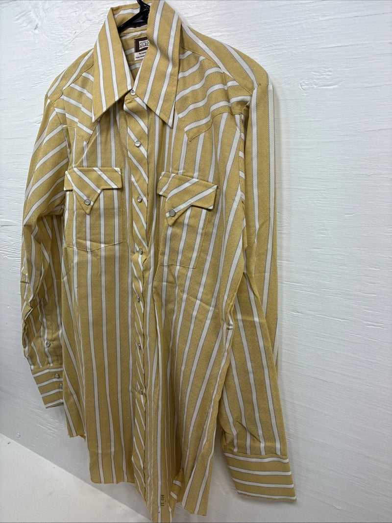 New Men’s Fenton Yellow White Stripe Long Sleeve Pearl Snap 16 Large Q-47