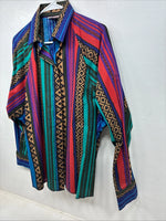 New Women’s H Bar C Multicolor Design Long Sleeve Button Up Size 38 TT-65