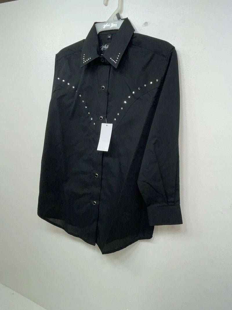 New Women’s Black White House Long Sleeve Button Up Shirt M #94770 3B-92