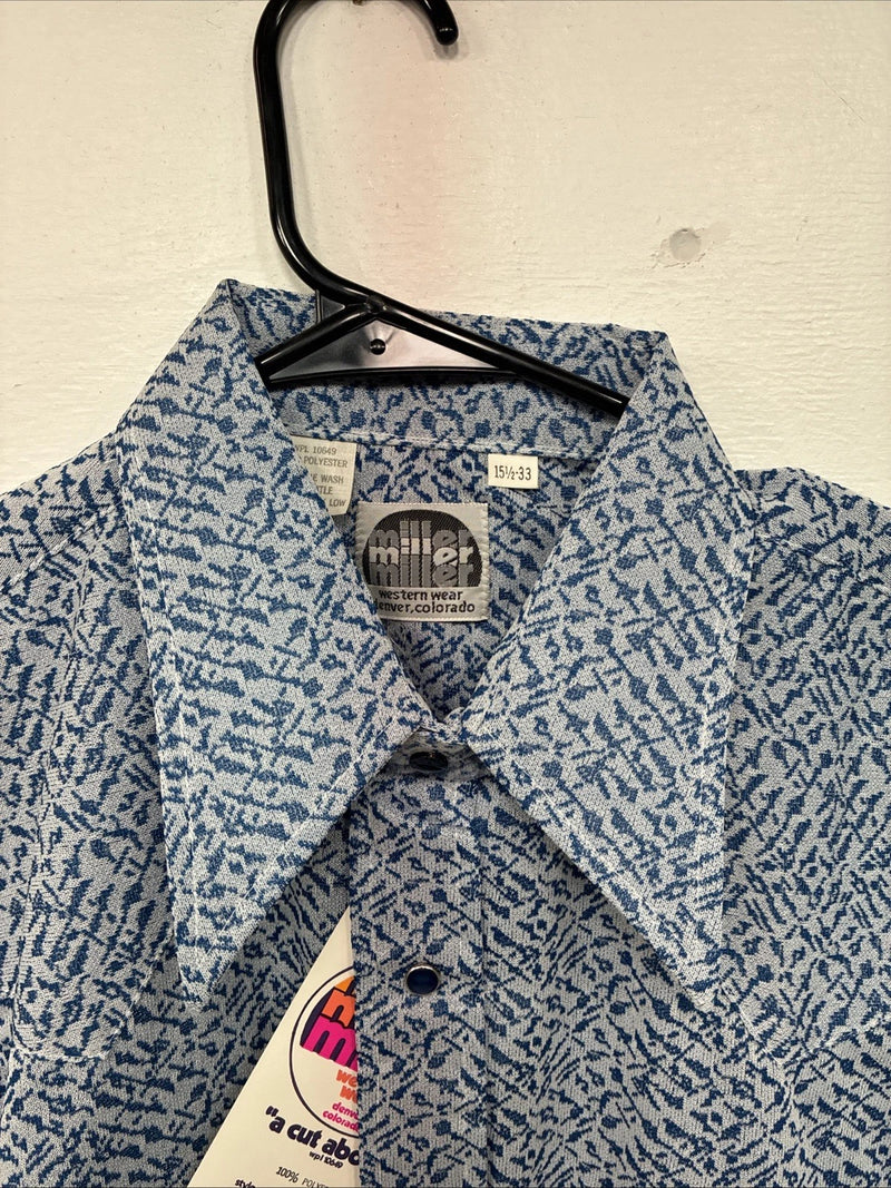 New Men’s Miller Blue Deigned Long Sleeve Pearl Snap 15.5 Medium II-103