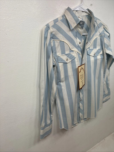 New Kids Kid Kountry Blue Stripe Long Sleeve Pearl Snap Size 12 TT-22