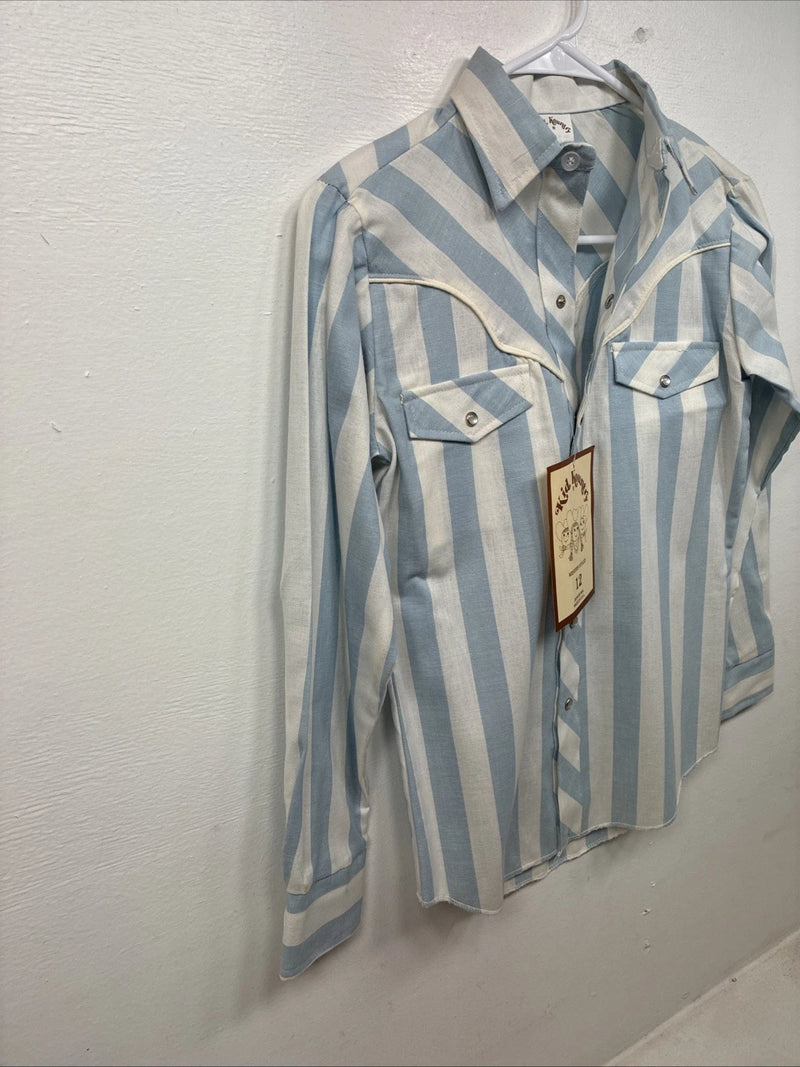 New Kids Kid Kountry Blue Stripe Long Sleeve Pearl Snap Size 12 TT-22