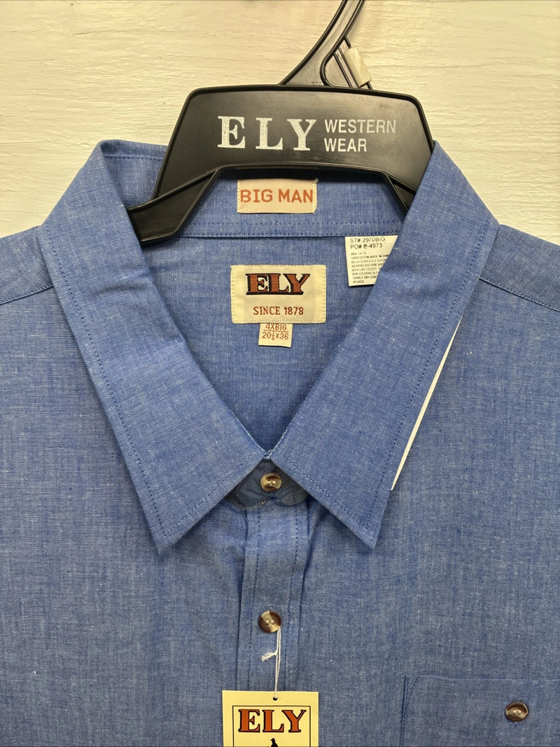 New Men’s ELY cattleman Blue Long Sleeve Button Up 20.5 X 36 4XL F-55