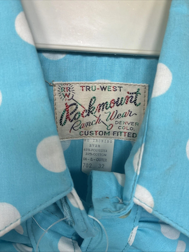 New Women’s Rockmount Blue Polkadot Long Sleeve Pearl Snap Size 32 KK-97