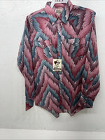 New Mens Pink Blue ELY Cattleman Long Sleeve Pearl Snap Shirt. 16x35 L P-64