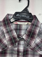 New Women’s Cumberland Purple Plaid Long Sleeve Pearl Snap 1XL KK-79