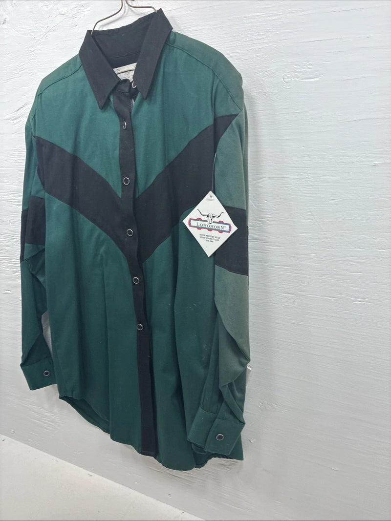 New Teens Longhorn Green Black Death Long Sleeve Button Up Large V-83