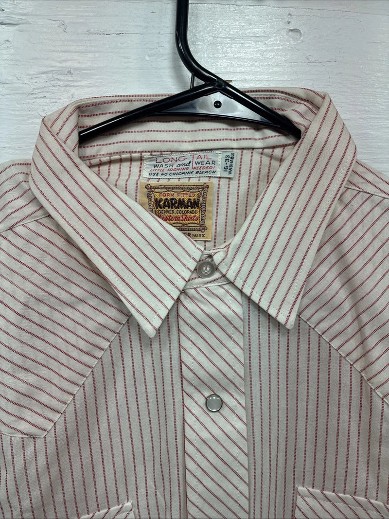 New Men’s Karman White Red Stripe Long Sleeve Pearl Snap 16 Large M-46