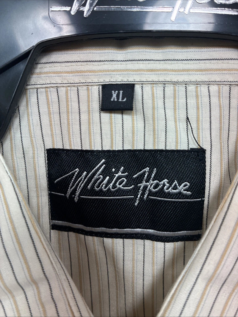 New Men’s White Horse Tan Stripe Short Sleeve Pearl Snap XL R-43