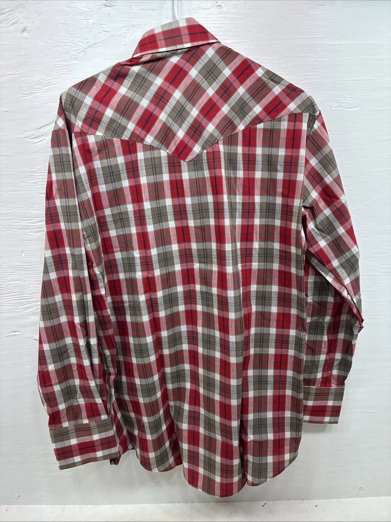 New Men’s ELY Plains Red Plaid Long Sleeve Pearl Snap 16.5 X 34 Large CC-71