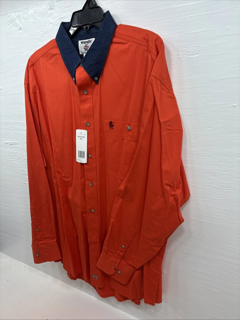 New Men’s Wrangler PBR Orange Long Sleeve Button Up 2XL F-100