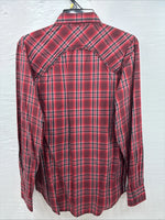 New Men’s ELY 1878 Red Black Plaid Long Sleeve Pearl Snap Large Q-51