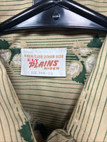 New Men’s ELY Plains Tan Green Floral Long Sleeve Pearl Snap 14.5 Small X-111