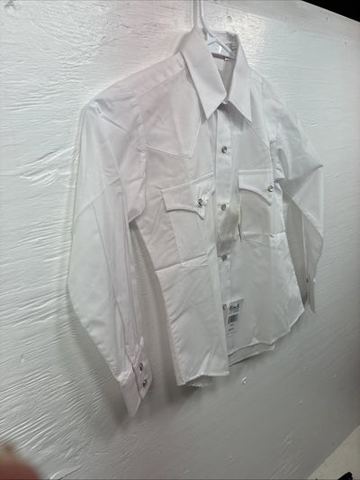 New Boys ELY Cattleman White Long Sleeve Pealr Snap Size 8 DD-49