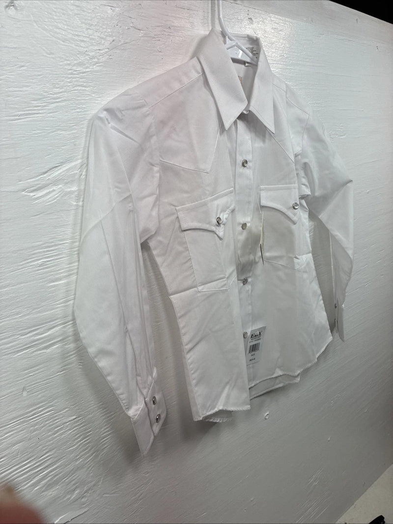 New Boys ELY Cattleman White Long Sleeve Pealr Snap Size 8 DD-49