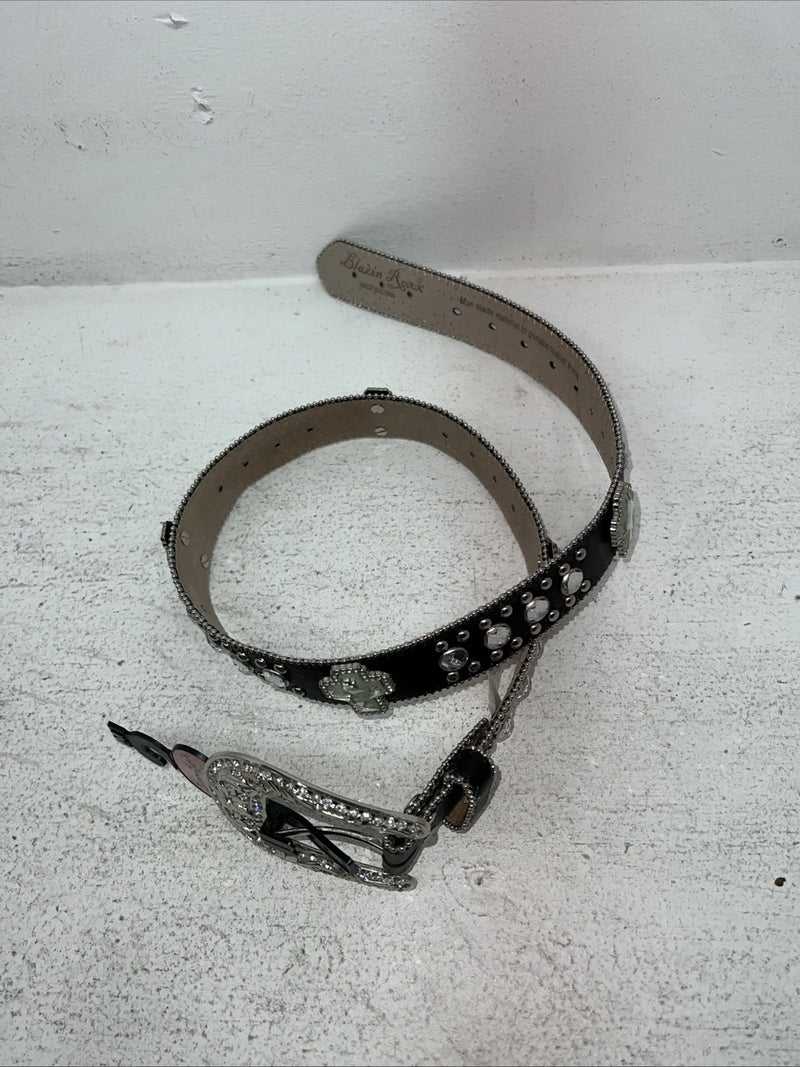 New Black Genuine Leather Blazin Roxx Cross Bling M Belt #N3510401 Z-1