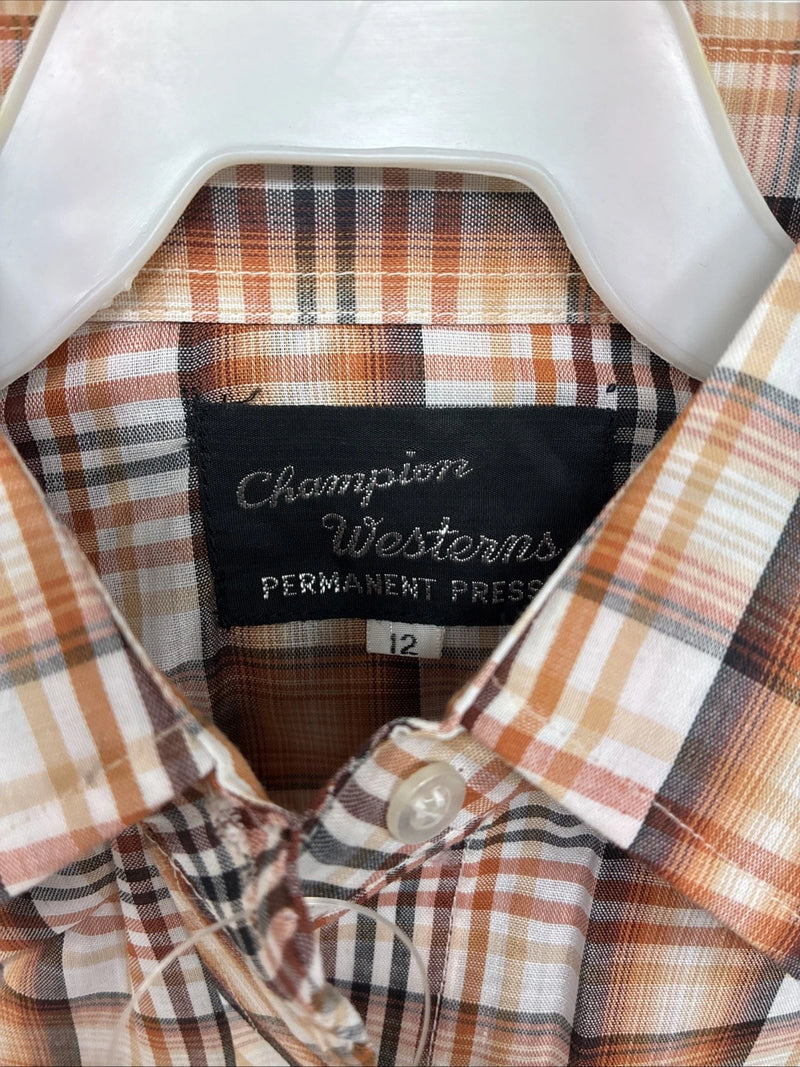 New Kids Panhandle Slim Orange Plaid Long Sleeve Pearl Snap 12 LL-36