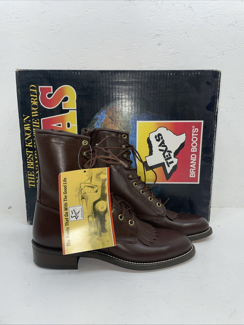 New Men’s Brown Lace Up Texas Brand Cowboy Boots. 8721 8 D. 1-127