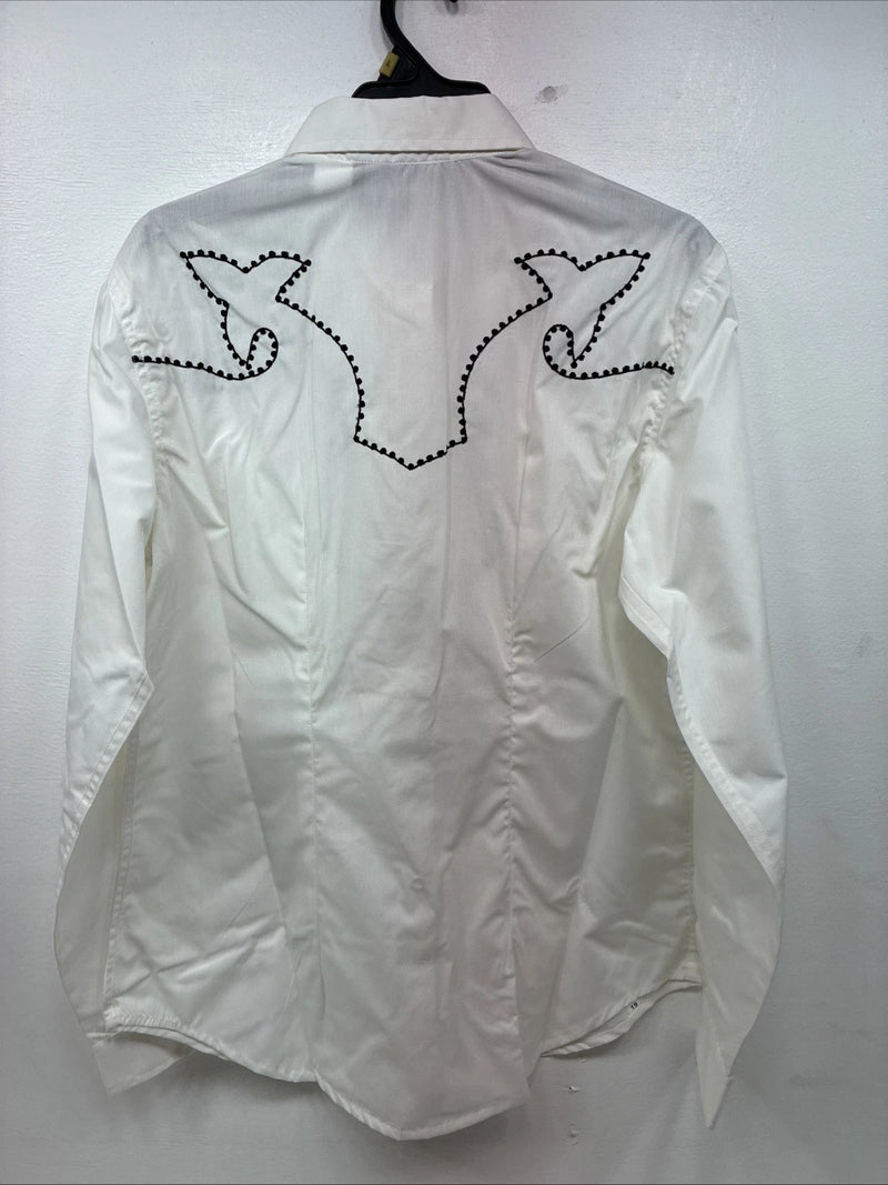 New Women’s White horse White Design Long Sleeve Pearl Snap Large KK-123