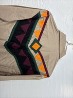 New Men’s San Angela Tan Multicolor Design Long Sleeve Button Up Medium K-74