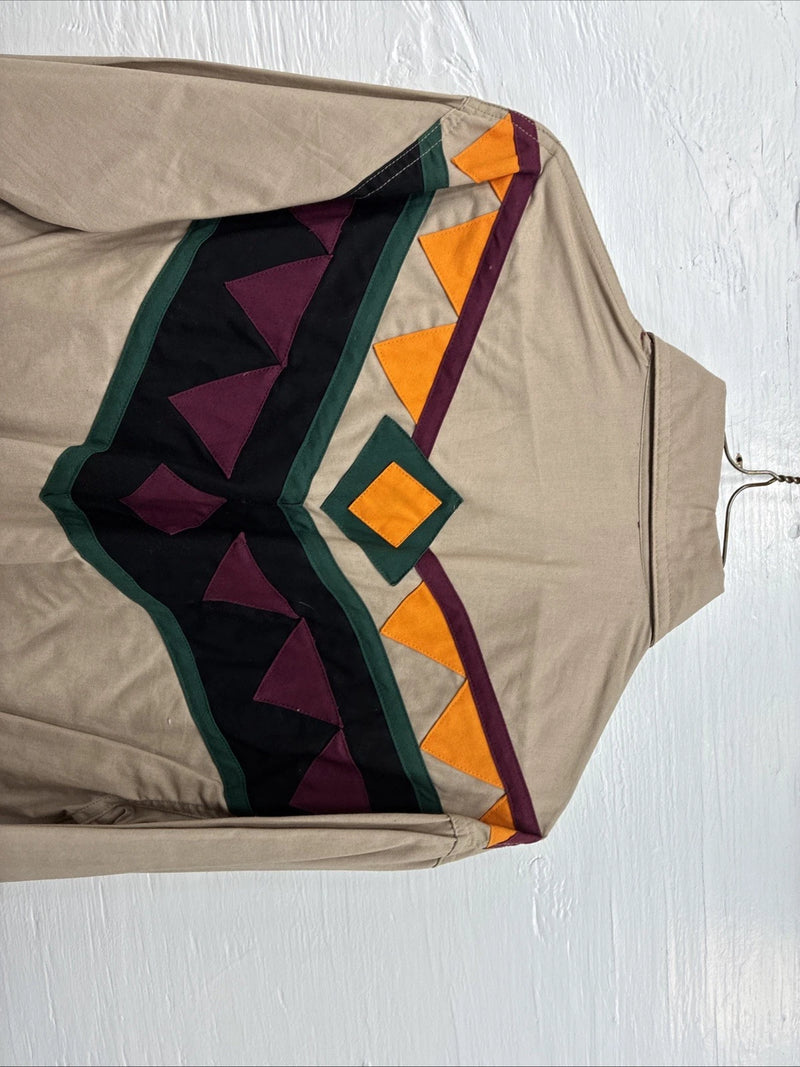 New Men’s San Angela Tan Multicolor Design Long Sleeve Button Up Medium K-74