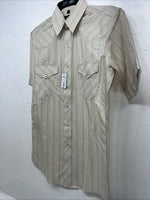 New Men’s White Horse Tan Striped Short Sleeve Pearl Snap Small B-40