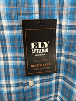 New Men ELY Cattleman Blue Paid Long Sleeve Button Up Medium J-88