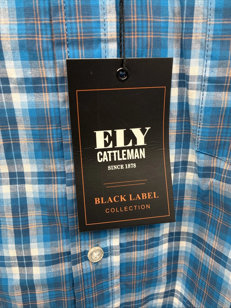 New Men ELY Cattleman Blue Paid Long Sleeve Button Up Medium J-88