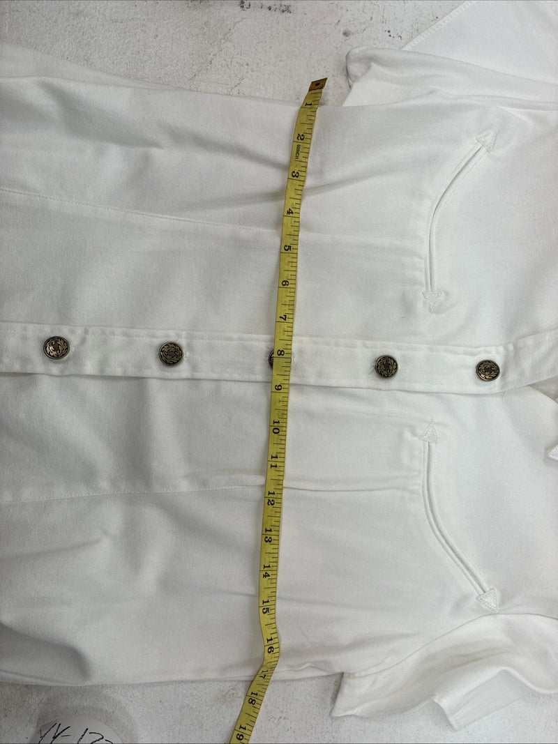 New Women’s Denum Jeans White Short Sleeve Button Up Medium YY-122
