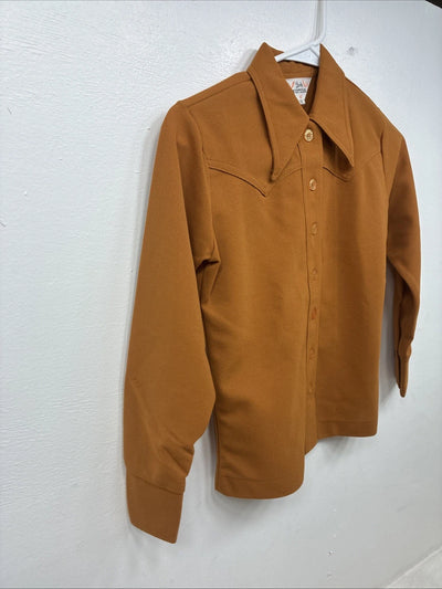 New Kids Lady Western Orange Long Sleev Button Up Size 10 TT-35