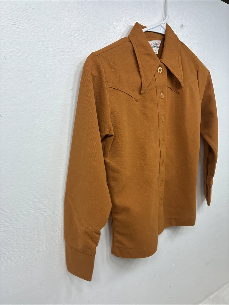 New Kids Lady Western Orange Long Sleev Button Up Size 10 TT-35 