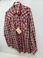 New Men’s ELY Plains Red Plaid Long Sleeve Pearl Snap 16.5 X 34 Large CC-71