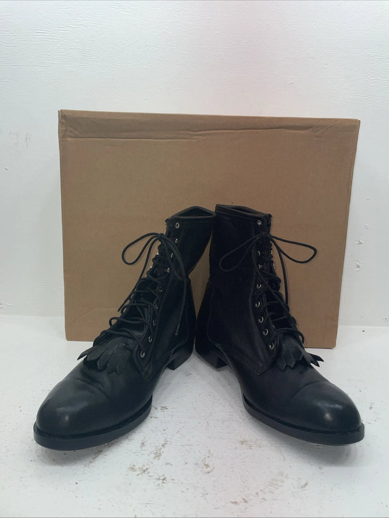 New Men’s Black Lace Up J Chisholm Cowboy Boots. J 2000 10.5 10 1/2 D. 8-26 