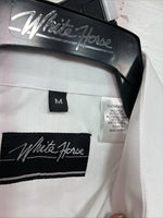 New men’s White Horse White Simple Long Sleeve Pearl Snap Medium K-33