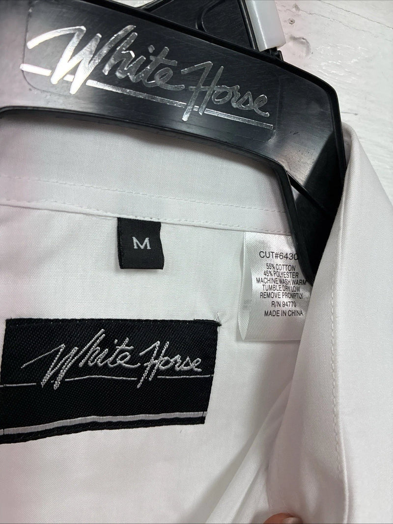 New men’s White Horse White Simple Long Sleeve Pearl Snap Medium K-33