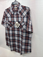 New Men’s ELY Cattleman Red White Plaid Short Sleeve Pearl Snap Large Tall X-66