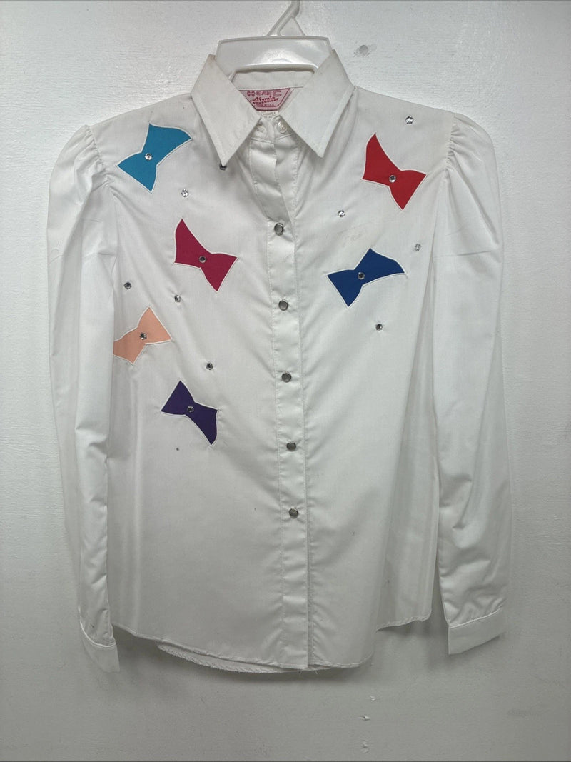 New Women’s H Bar C White Deigned Long Sleeve Pearl Snap Size 30 MM-62